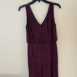 Adrianna Papell Plum Beaded Maxi Dress